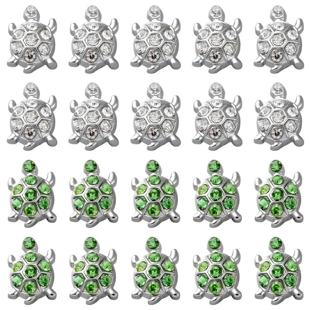 2505 1 Box 32Pcs Alloy Rhinestone Slide Charms Bulk Turtle Bead Charm Metal